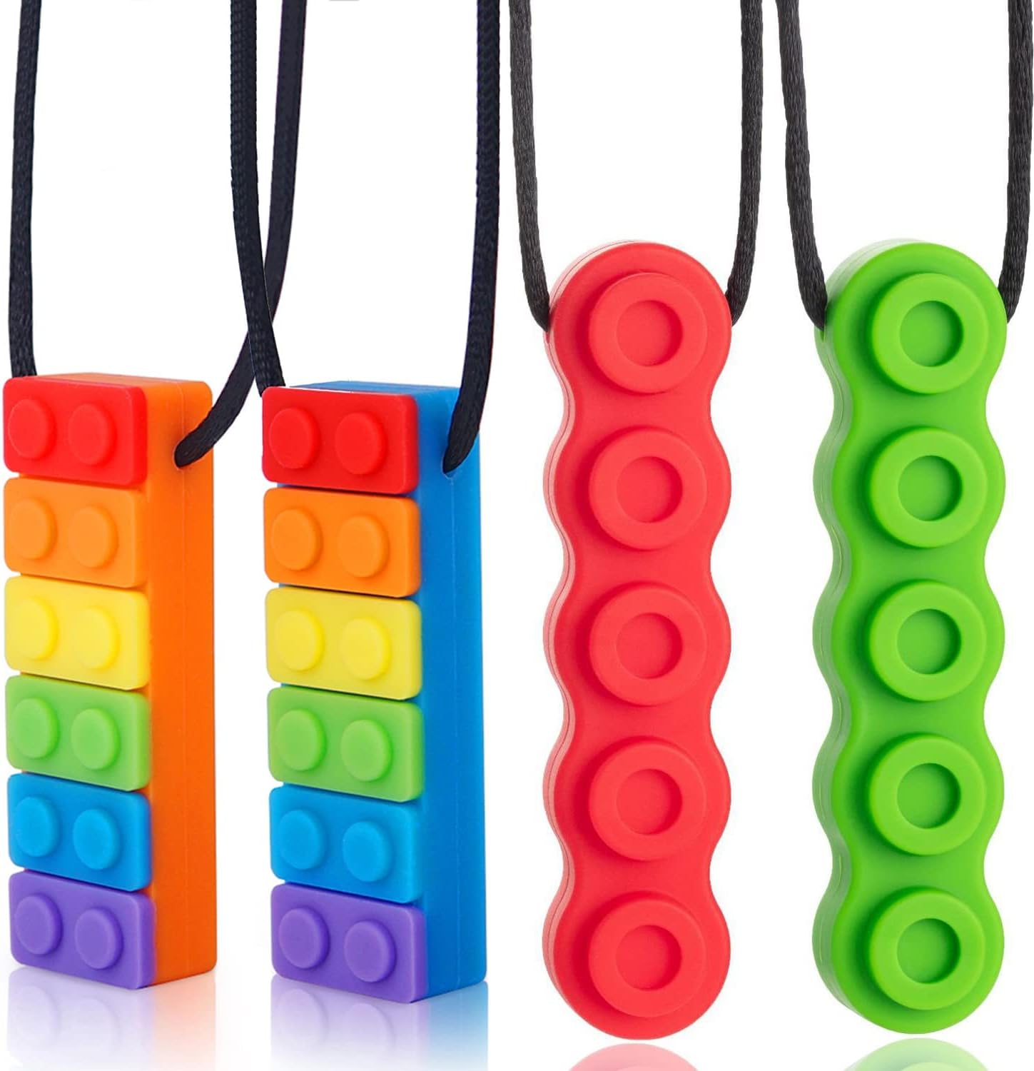 Chew Necklace, Chewy Necklace Sensory for Kids with Teething, Autism, ADHD, Biting Needs, Oral Motor Chew Toys for Boys&Girls Adults(4 Pack)