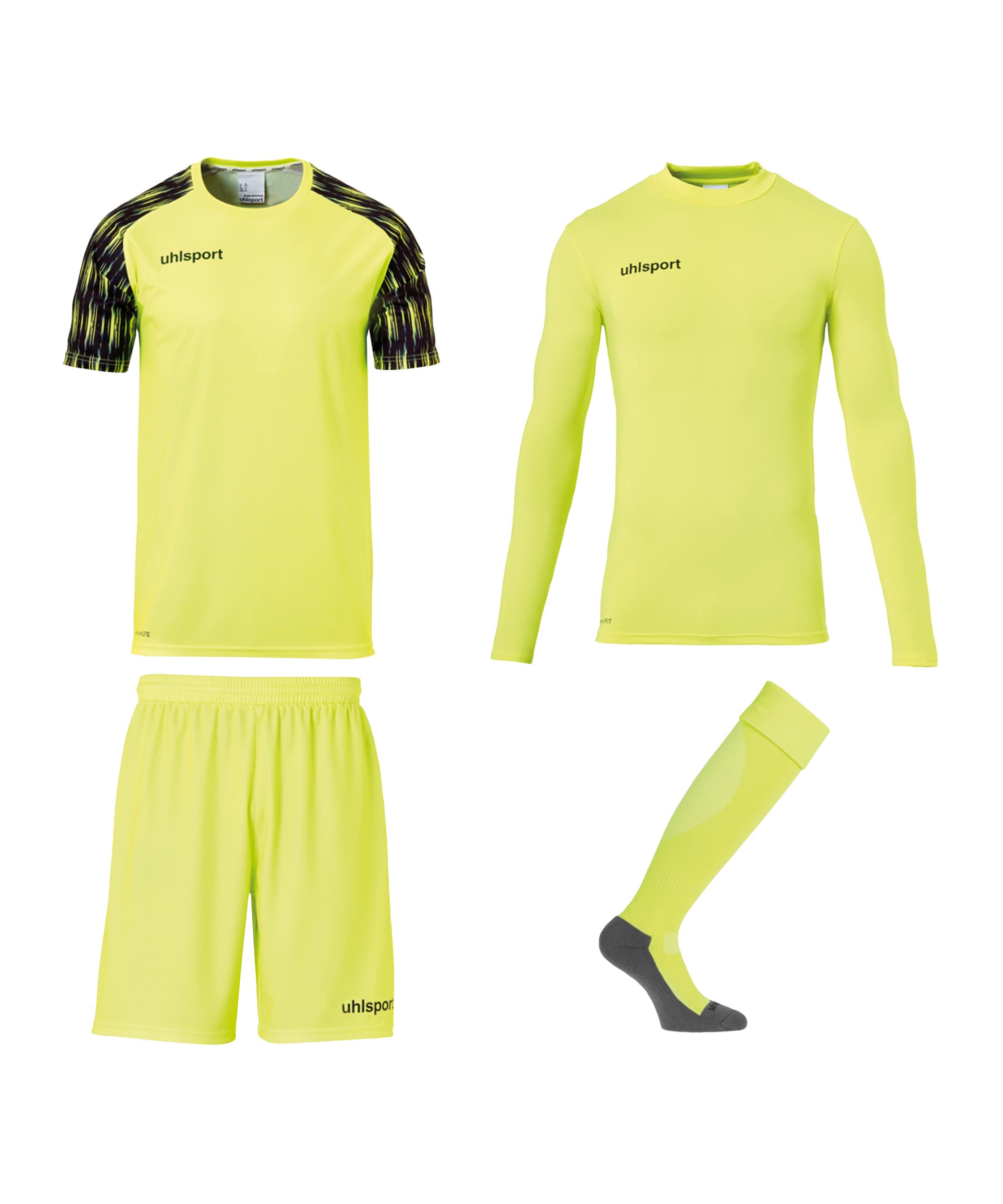 uhlsport Réaction Goalkeeper Ensemble composé de t-Shirts, Shorts, Couches de Base Chaussettes de Football, vêtements de Gardien de But complets pour Adultes et Adolescents Homme