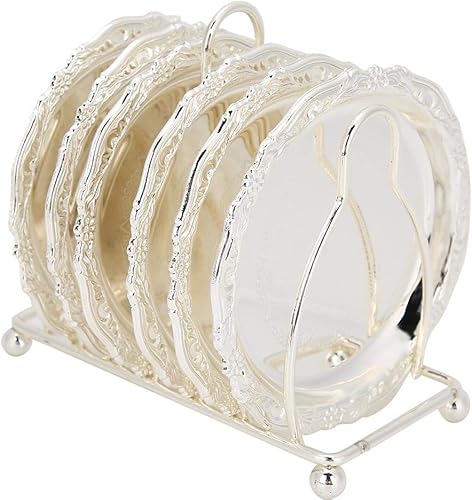 6 posavasos de metal con estante decorativo, posavasos de 3.9 pulgadas, tapetes de metal antideslizantes, mini platos de mesa para bar, hogar,