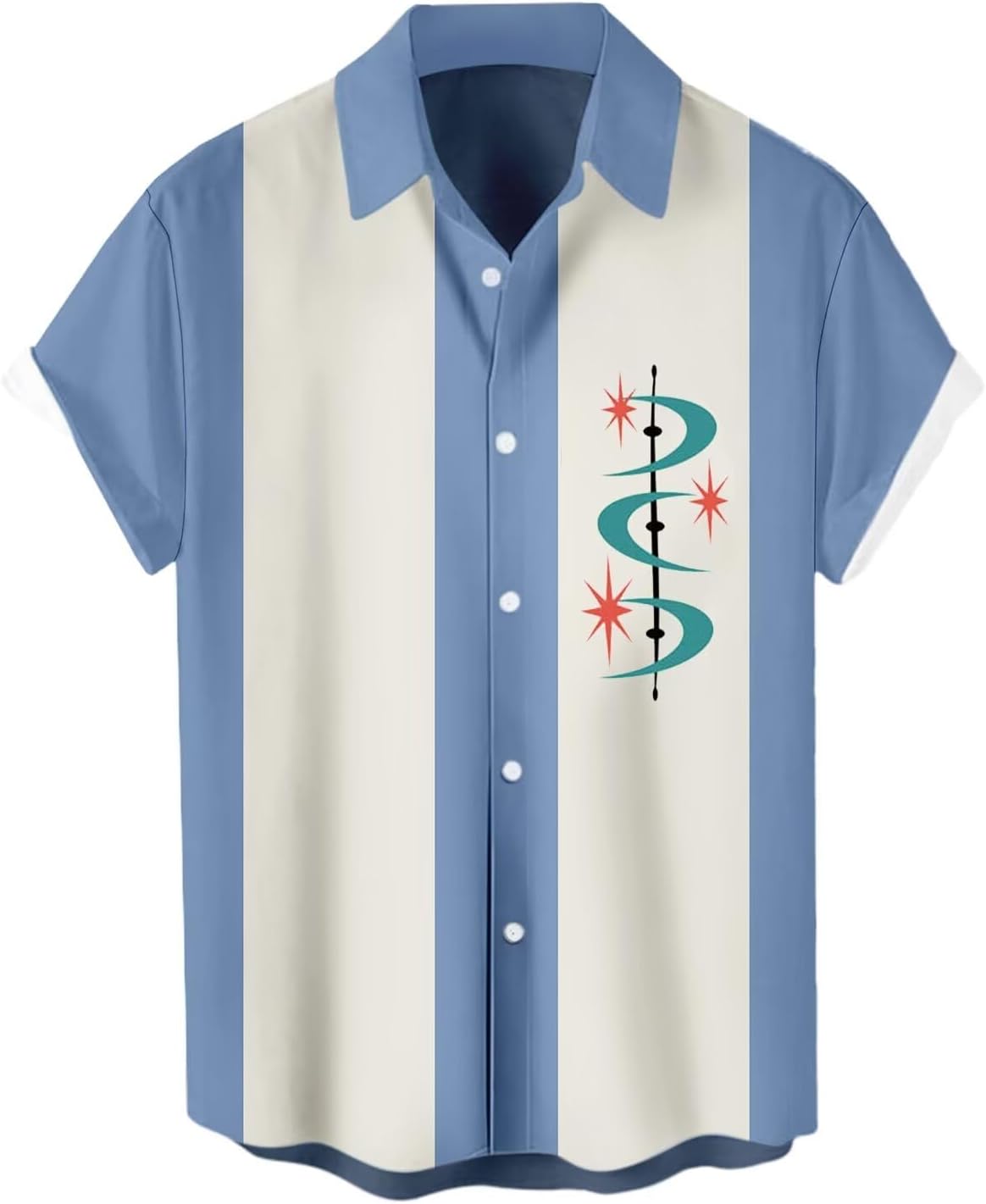 Men's Short Sleeve Button Up Hawaiian Shirt 1950s Vintage Bowling Shirts - Image 2