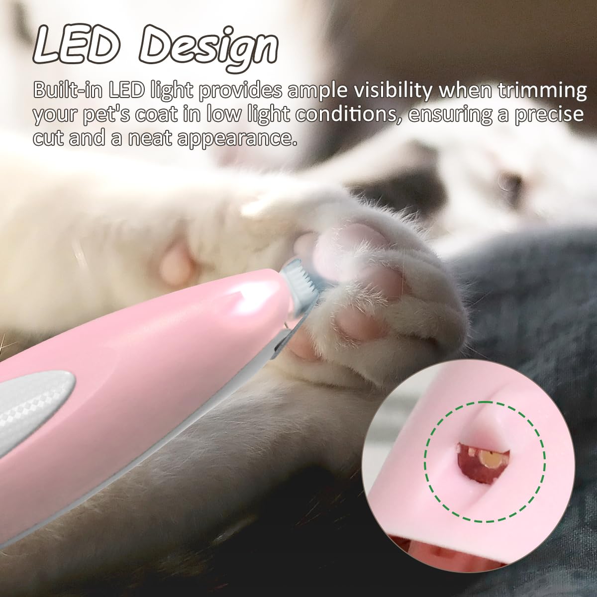 Tondeuse Chat/Chien Rose,Toilettage du Chien Avec Lumière LED,Tondeuse Animaux à Faible Bruit,Rechargeable par USB,Tondeuse Patte Chien Entre Coussinets pour Chat et Chiens Pattes,Oreilles,Croupe
