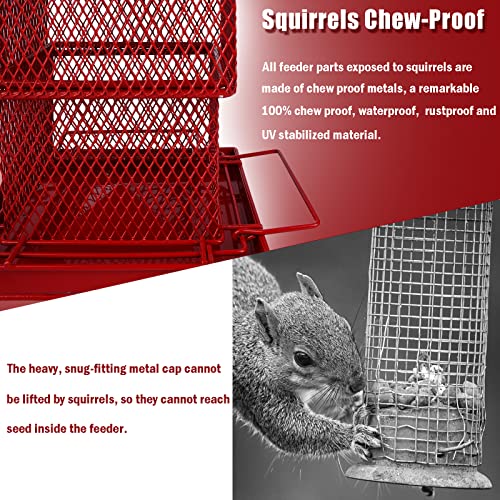 Metal Bird Feeders, Square Red Big Bird Feeders, Squirrels Chew-Proof, 6Lb Seed Capacity, Retractable Sturdy Hanging Bird Feeder For Outside Garden Yard #TOP3