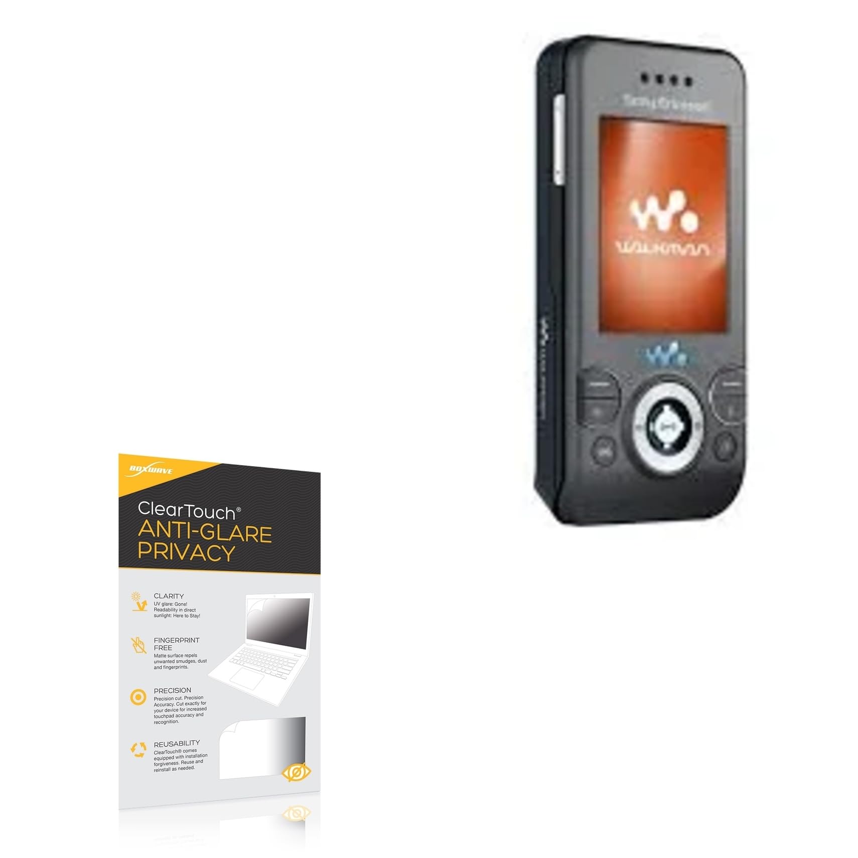 BoxWave Screen Protector Compatible with Sony Ericsson W580i - ClearTouch Anti-Glare Privacy (2-Pack), Privacy Screen Protector Flexible Film Anti-Glare