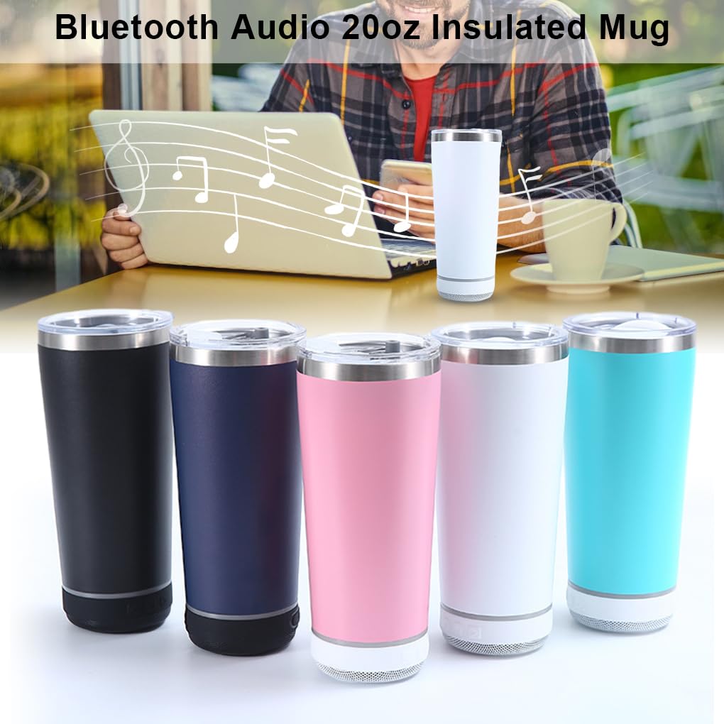 2 Juegos de Vaso con altavoz de música Bluetooth, acero inoxidable 304 de calidad alimentaria, inodoro y libre de contaminación, vaso con textura de gama, color rosa