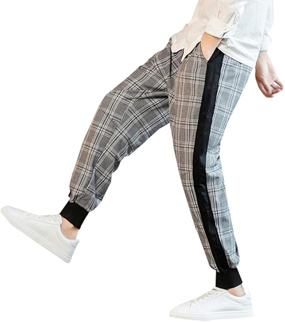 Amazon Mlboss ロングパンツ メンズ ジョガーパンツ チェック柄 ズボン ゆったり テーパードパンツ 綿麻 カジュアル サルエルパンツ 大きいサイズ 秋 T黒 ロングパンツ 通販