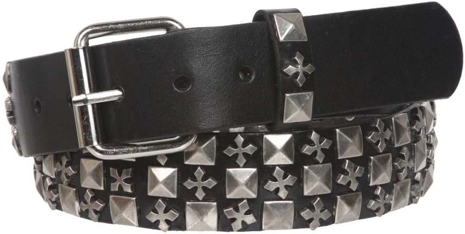 1 1/2" Snap on Punk Rock Star Studs & Cross Leather Belt