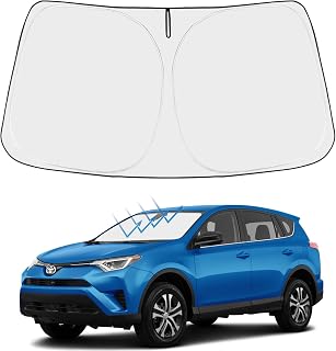 Proadsy Custom Fit 2013-2018 Toyota RAV4 Windshield Sun Shade, Blocks Heat | 240T Heat Shield, Drops Temp 54°F, Blocks 99% UV, Prevents Dashboard Cracking, Summer Parking & Beach Trips, Easy Twist-Fold