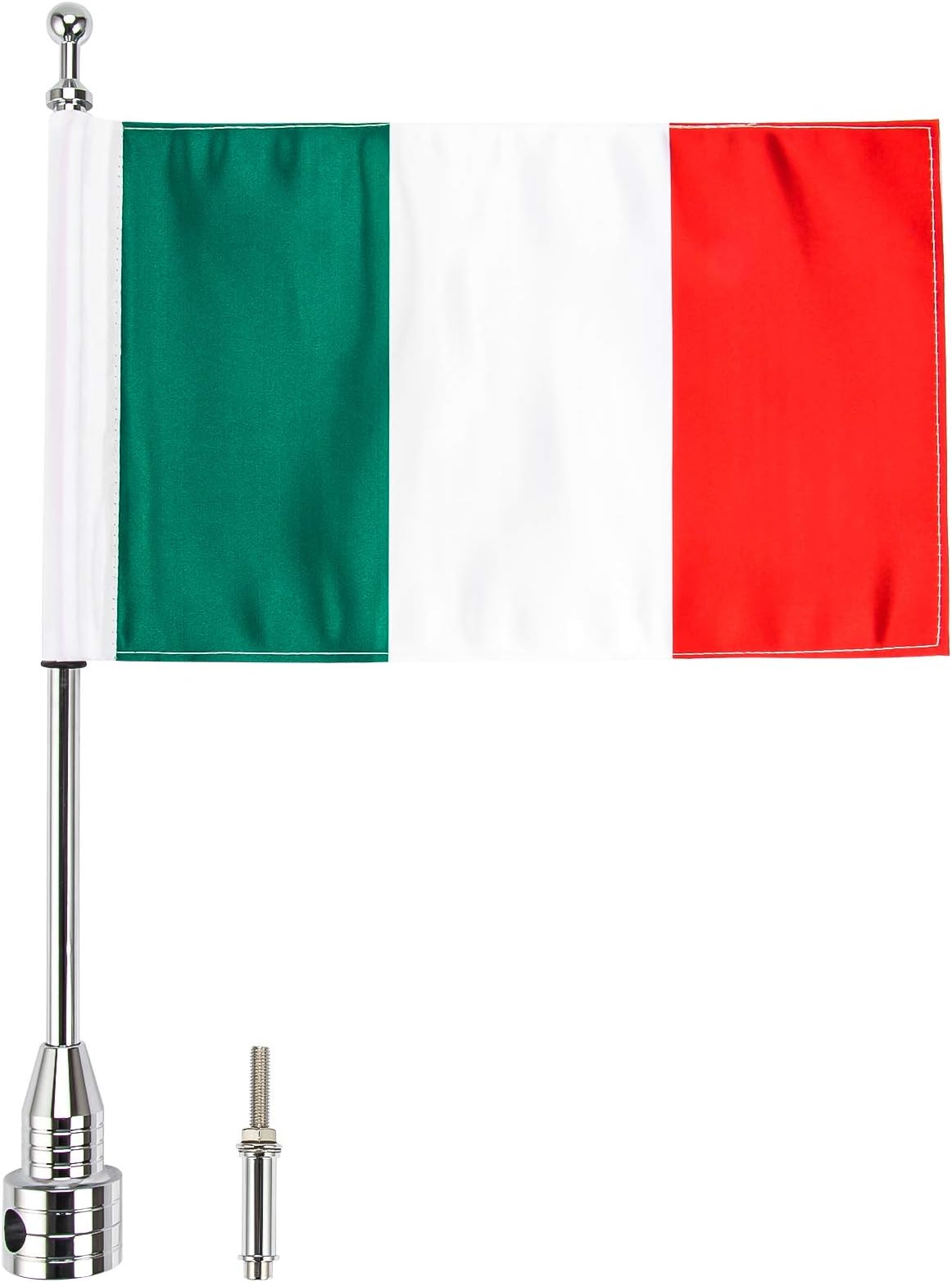 PSLER Motocycle Aluminum Rear Side Mount Luggage Rack Antenna Vertical Flag Pole for Sportster Series 883 1200 All Years(Chrome Flagpole+Italian Flag)