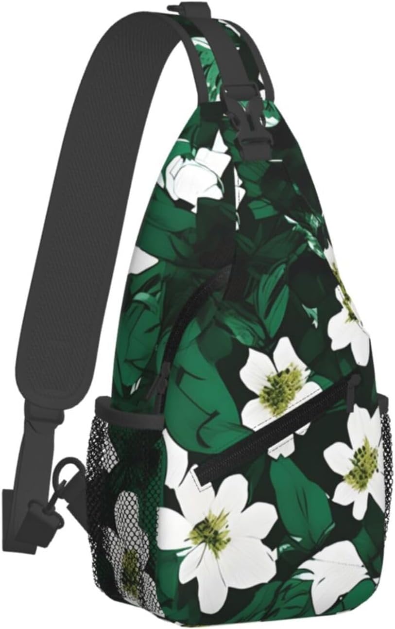 Durable Lightweight Hunter Green Floral Petals Pattern Print Cross chest bag diagonally for Travel Commute Daily Use