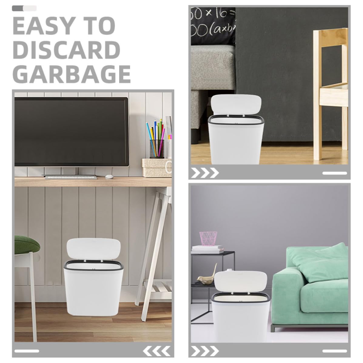 Kisangel Plastic Trash Can and Strong Bearing Capacity 12l with Large Opening Design Stylish White Garbage Can Compact Household Trash Container for Home Use Under Counters
