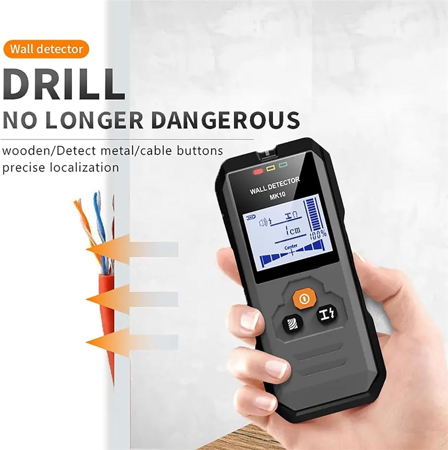 Detector De Pared Multifunción, Escáner De Cables con Corriente con Pantalla Led, Autocalibración Y Apagado Automático A Los 5 Minutos, para Barras De Refuerzo, Madera Y Metal.