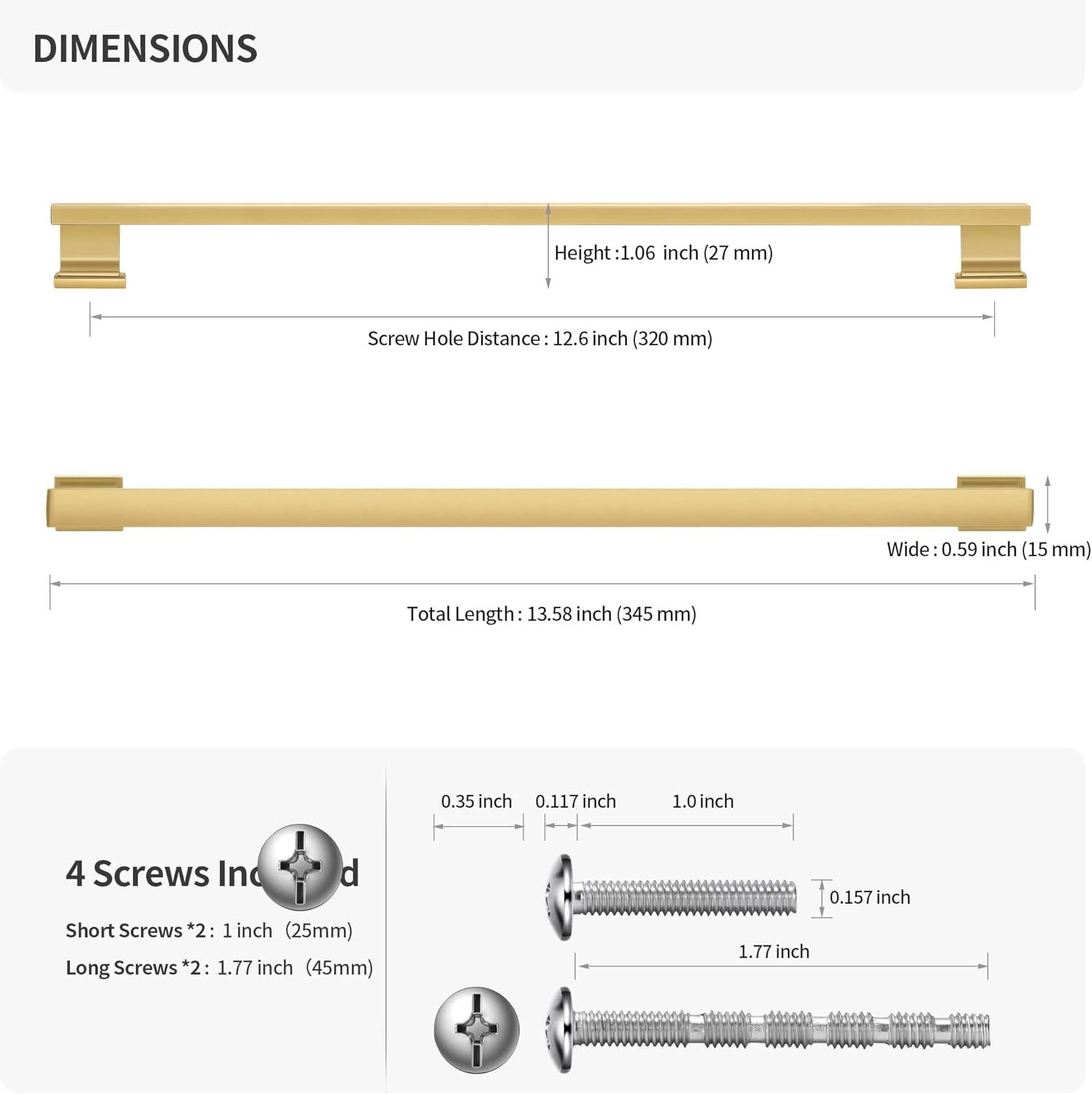 Lardmon 10 Pack 12.6 Inch(320mm) Hole Center Brushed Gold Kitchen Cabinet Handles Modern Cabinet Pulls Kitchen Cabinet Hardware Solid Drawer Pulls Handles for Dresser, Total Length 13.6 Inch