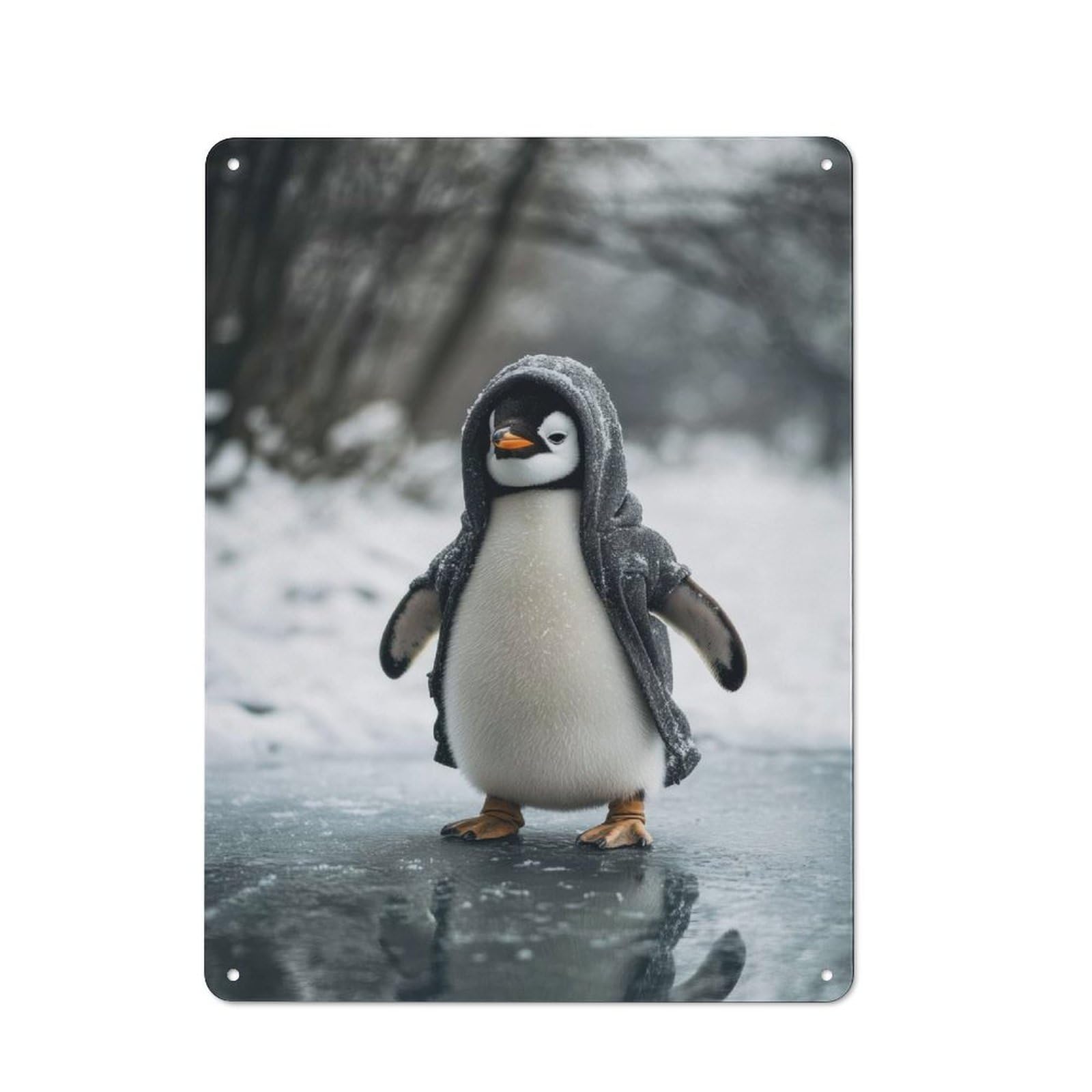 Junmoney Penguin In Hoodie On Ice Kitchen Metal Sign 40X30cm, Country Style Kitchen Wall Decor For Restaurant, Kitchen, Counter Or Breakfast Nook