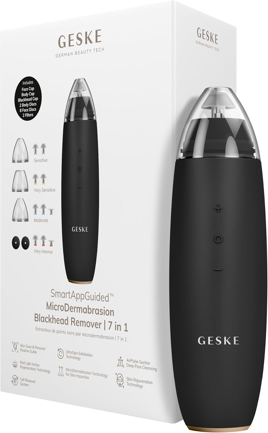 GESKE SmartAppGuided™ MicroDermabrasion Blackhead Remover | 7 in 1 | Blackhead remover | Electric pore cleaner | Innovative vacuum cup | Beauty tool | Skin cleansing device | Skincare device