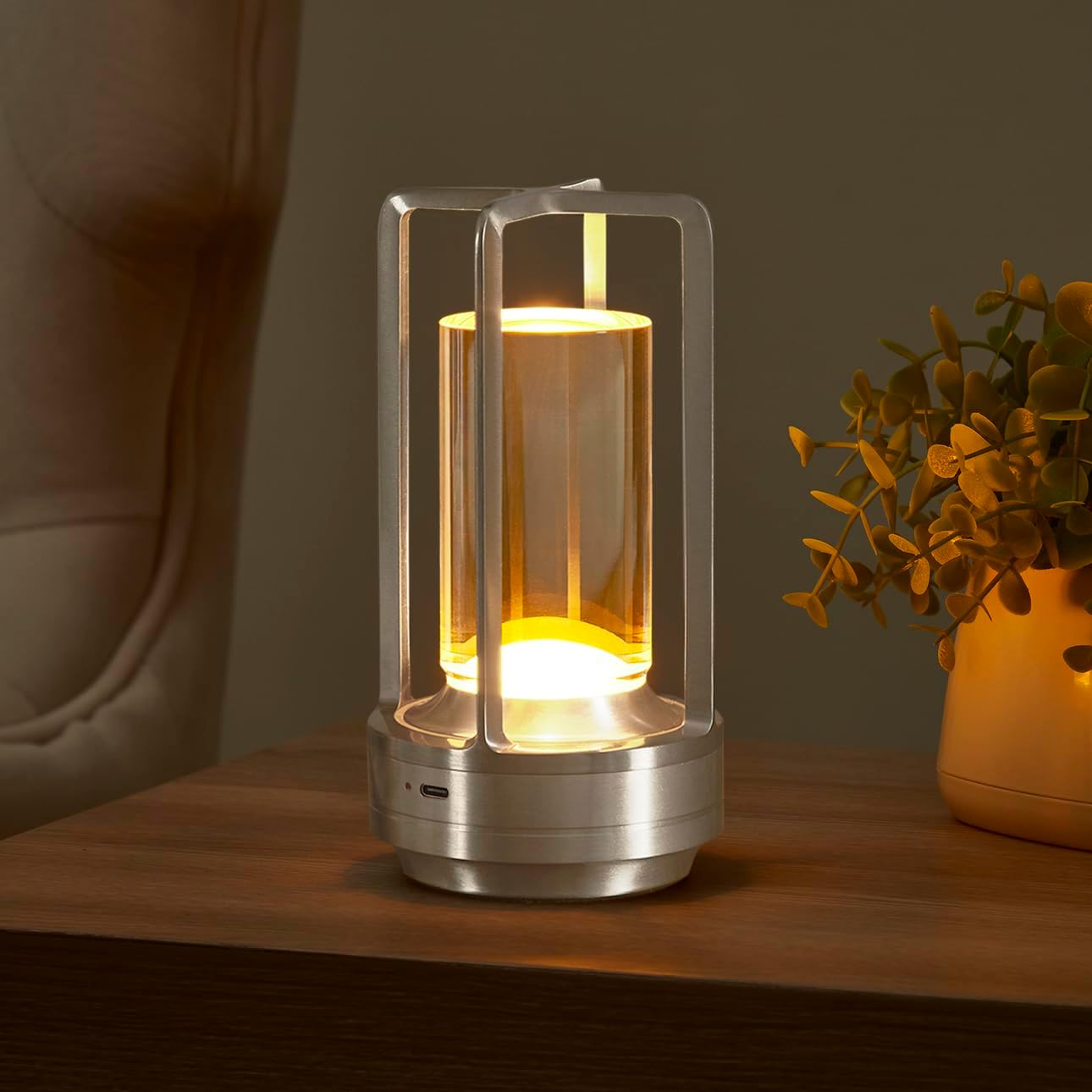 Small Table Lamp, Rechargeable Cordless Battery Operated LED Lamp, 3-Color Temperatures Dimmable Nightstand Lamp for Living Room, Bedroom, Outdoor Battery Powered Portable Touch Lamp (Silver)