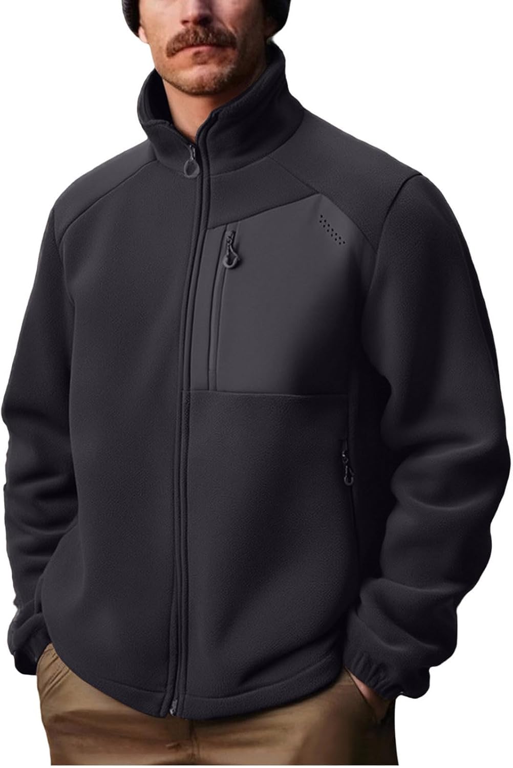 Men's Fleece Jacket Full Zip Lightweight Outerwear Jackets Pockets Soft Warm Winter Coats For Hiking Travel, M-3XL