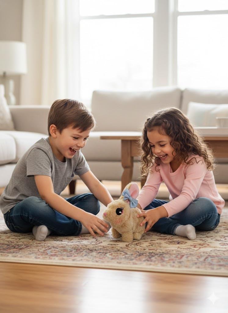 Easter Bunny Toy,Rabbit Interactive Hopping Electronic Pet Plush Bunny Toy with Sounds and Movements Animated Walking Wiggle Ears Twitch Nose Easter Gift for Kids (Brown)
