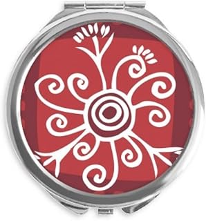 Red Flowers Mexico Totems Ancient Civilization Hand Compact Mirror Round Portable Pocket Glass