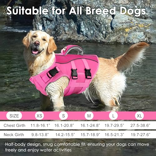 Petglad Dog Life Jacket, High Buoyancy Dog Life Vest with Handle for Swimming Boating, Adjustable Swimming Vest with Reflective Trim for Small Medium Large Dogs - Pink, L by Petglad - Image 6