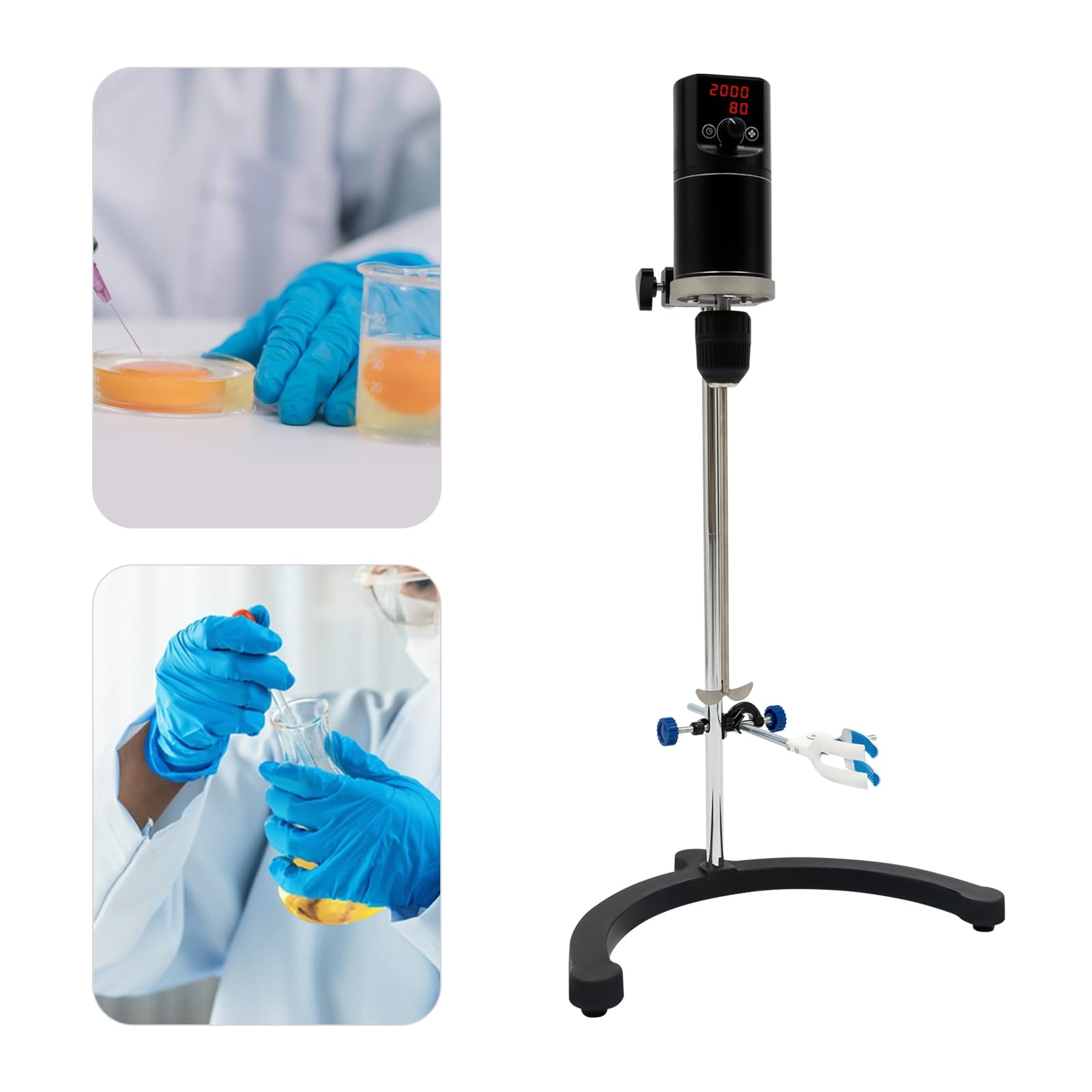 Agitador de Varilla eléctrico de 40 l/10,57 galones, Mezclador de Laboratorio con Ajuste de Tiempo y Velocidad, agitador de Varilla Digital Ajustable con Abrazadera para Vaso de precipitados