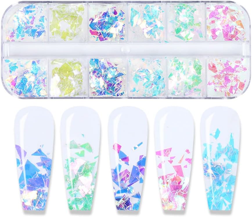12 Colors Nail Art Glitter Sequins Irregular Colorful Mermaid Nail Flakes Confetti Sticker Manicure Nail Art Tips for Face Hand Body Eyes Make-up Decorations