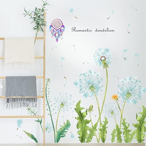 YISHILINKA Calcomanía romántica de pared de diente de león atrapasueños calcomanías de pared removibles arte de pared moderno acuarela sala de estar