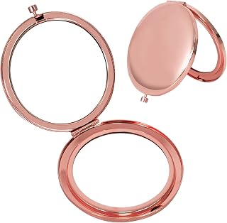 Double-Sided Pocket Mirror, Makeup Mirror, Compact Mirror, Round Folding Mirror 7 CM, Portable Make Up Mirror, Mini Small Round Makeup Mirror, Travel Cosmetic Mirrors, for Pocket, Wallet, Rose gold