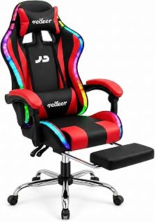 Extra Wide Gaming Chair 400LBS, Heavy Duty Steel Base RGB LED & Speakers, Ergonomic Fabric 155ยฐ Recline with Footrest, Oversized Computer Chair for Big Tall Adults,red
