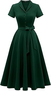 Women's Vintage Tea Dress, Short Sleeve Cocktail Party Dress Work Church Casual Dress - Buy now
