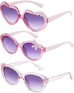 3 Pack Sunglasses for Girls Sun Protection Cute Multiple Shaped Beach Sunglasses for Outdoor Toddler Girls Age 3-10