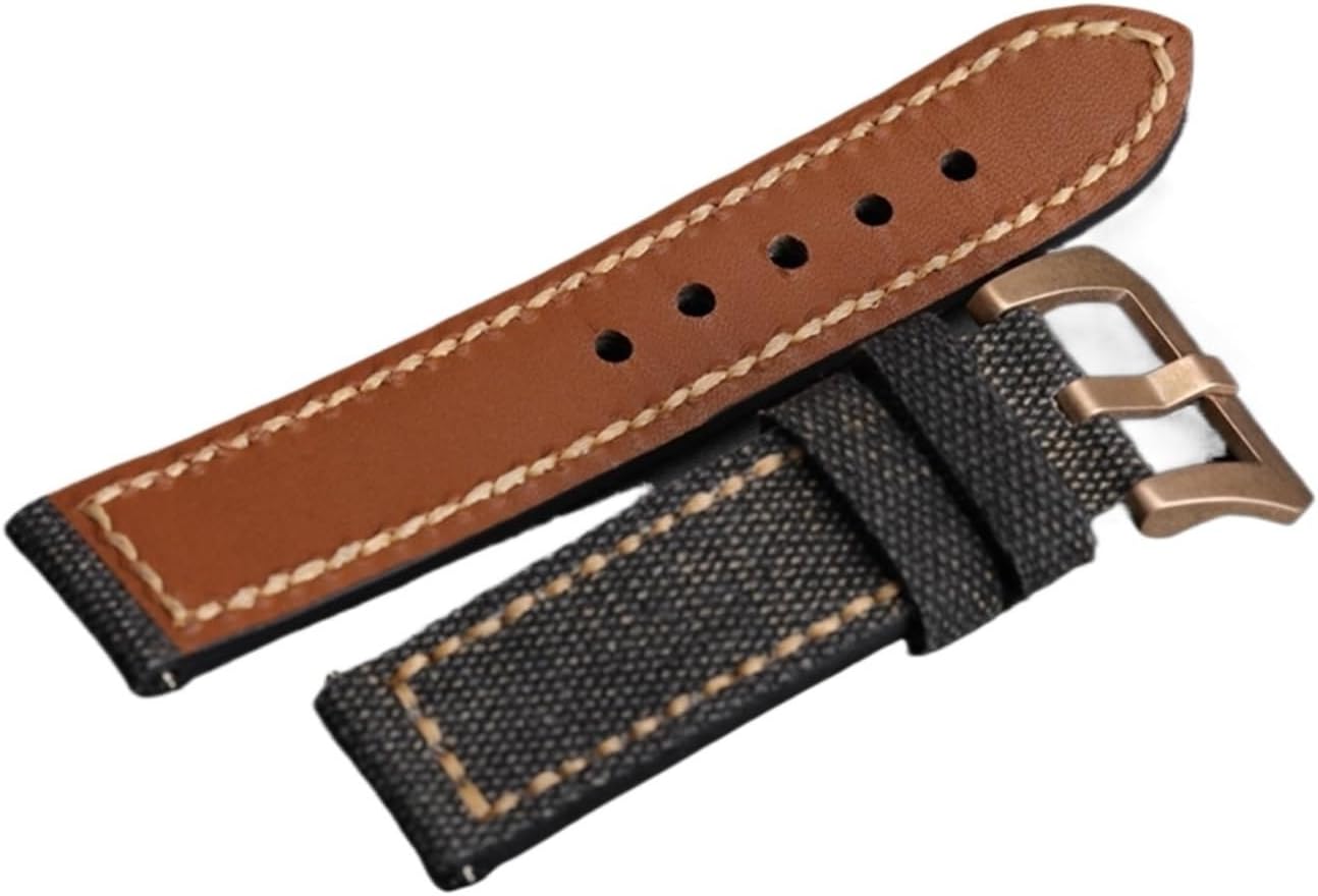 SDFFGHJ Canvas Leather Strap, 20 22 24MM Suitable Compatible with Bronze Watch Copper Watch Men's Bracelet, Suitable Compatible with PAM111 411 Men's Leather Br