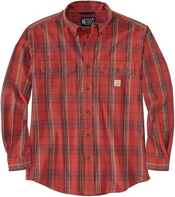Carhartt Mens 105946 Loose Fit Midweight Chambray Long-Sleeve Plaid Shirt