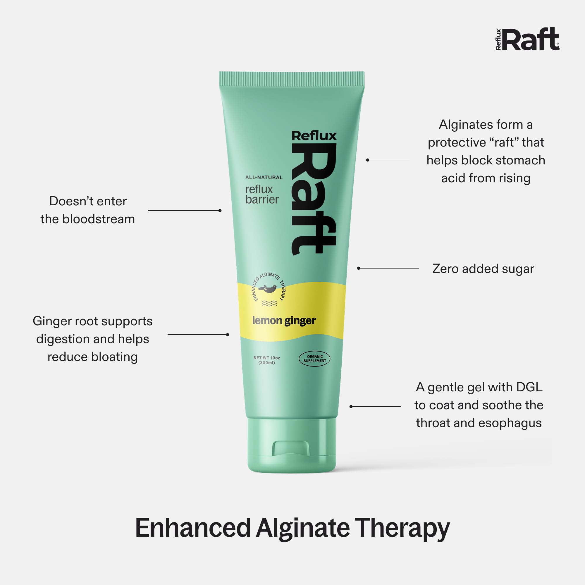 RefluxRaft Acid Reflux Alginate Therapy, Lemon Ginger, 10 oz Tube, 2 Pack — Amazon image 6