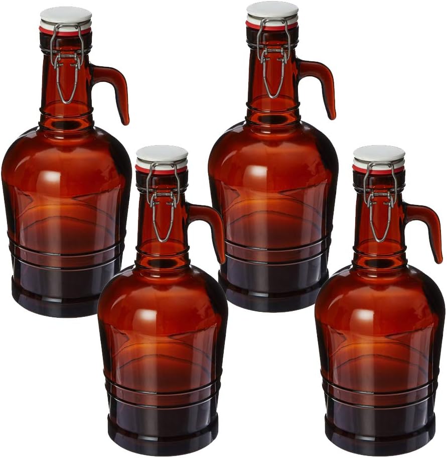 HBO Home Brew Ohio 2 Liter Growler with Glass Handle- Amber (SET OF 4)