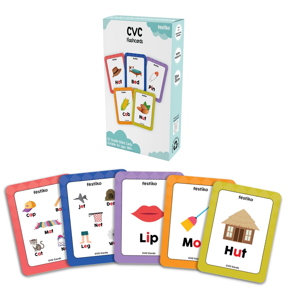 Buy Festiko® 1 Set of 30 Pcs CVC Flash Cards, Consonant Vowel Consonant ...