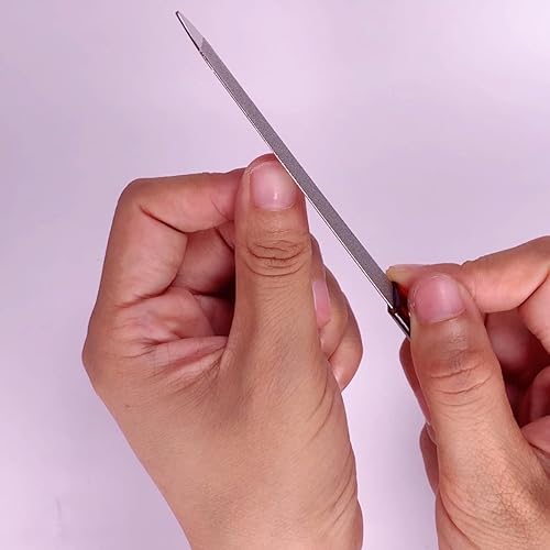 Miniatura 6 de Lima de uñas (6 unidades), limas de uñas de metal para uñas naturales, hechas de acero inoxidable con punta afilada y mango antideslizante, grano de
