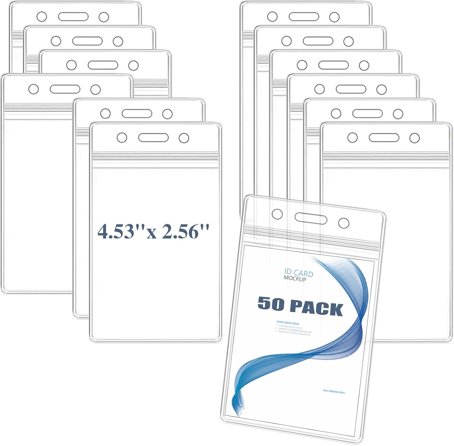 50 Pack Extra Thick PVC Badge Holders - Vertical ID Card Holders With Zipper (Clear, 4.53x2.56 In)