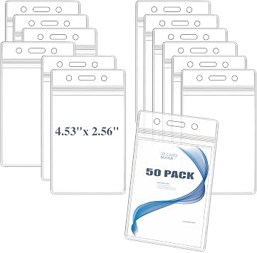 50Pcs Badge Holder, Extra Thick ID Card Name Badge Holder, Vertical Name tag Holder with Waterproof Type Resealable Zip