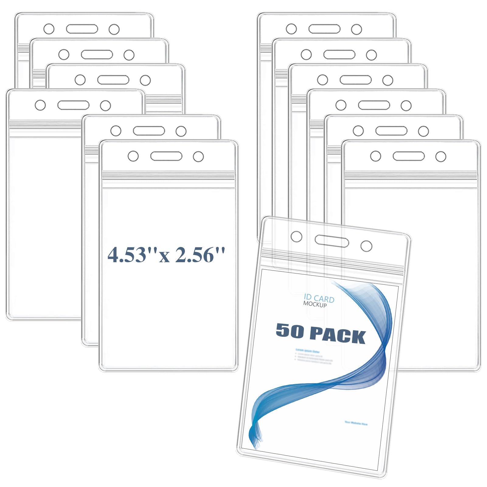 50Pcs Badge Holder, Extra Thick ID Card Name Badge Holder, Vertical Name tag Holder with Waterproof Type Resealable Zip