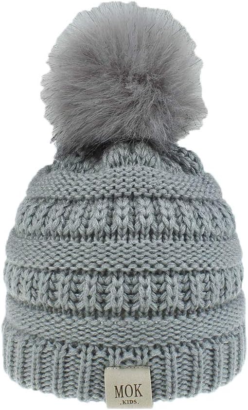 Kids Winter Warm Faux Fur Pom Pom Beanie Hat Toddler Boys Girls Kids Knitted Beanie Hat