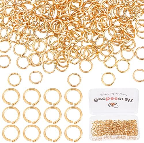 Beebeecraft 300Pcs 3 Size Gold Jump Rings 4mm 5mm 6mm 24K Gold Plated Open Jump Rings for Jewelry Making Necklace Keychains Yellow Connector