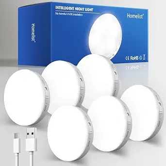 Homelist Motion Sensor Lights Indoor, 6 Pack Wireless LED Rechargeable Step Night Light, Battery Operated USB Charging,Stair, Corridors, Closet, Kitchen Light Under Cabinets Puck Light - View 3