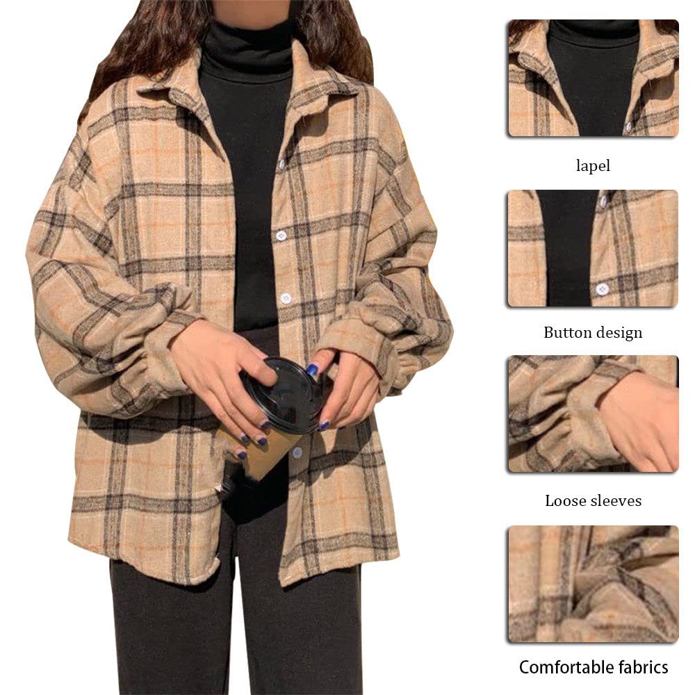 Damen Bluse,Damen Flanellhemden Damen Holzfällerhemden Blau Kariert Lässige Mäntel Roll Up Ärmel Strickjacke Vintage Knöpfe Sexy Hemden Damen Mäntel