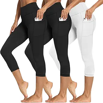 3 Packs Leggings with Pockets for Women, Soft High Waisted Tummy Control Workout Yoga Pants