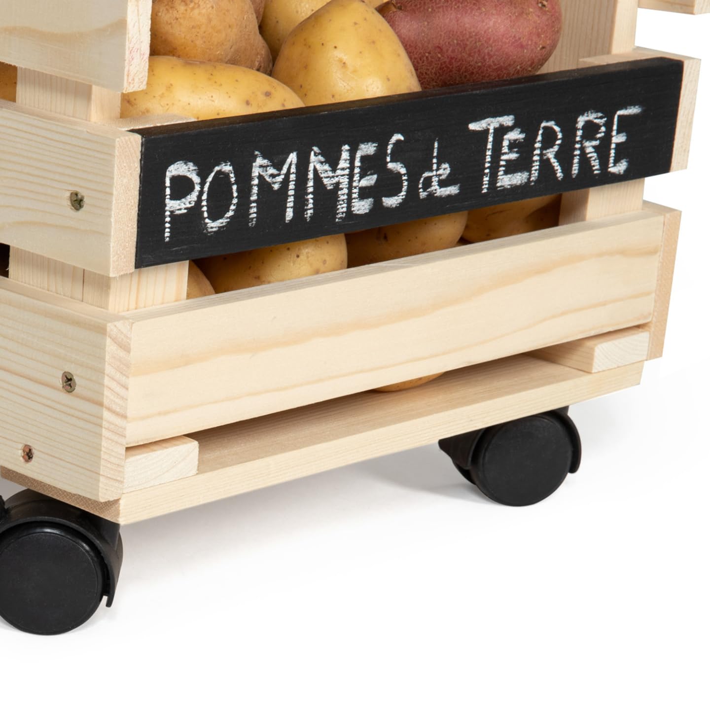 IDMarket - Carrello portavivande con 3 cestelli in legno per frutta e verdura