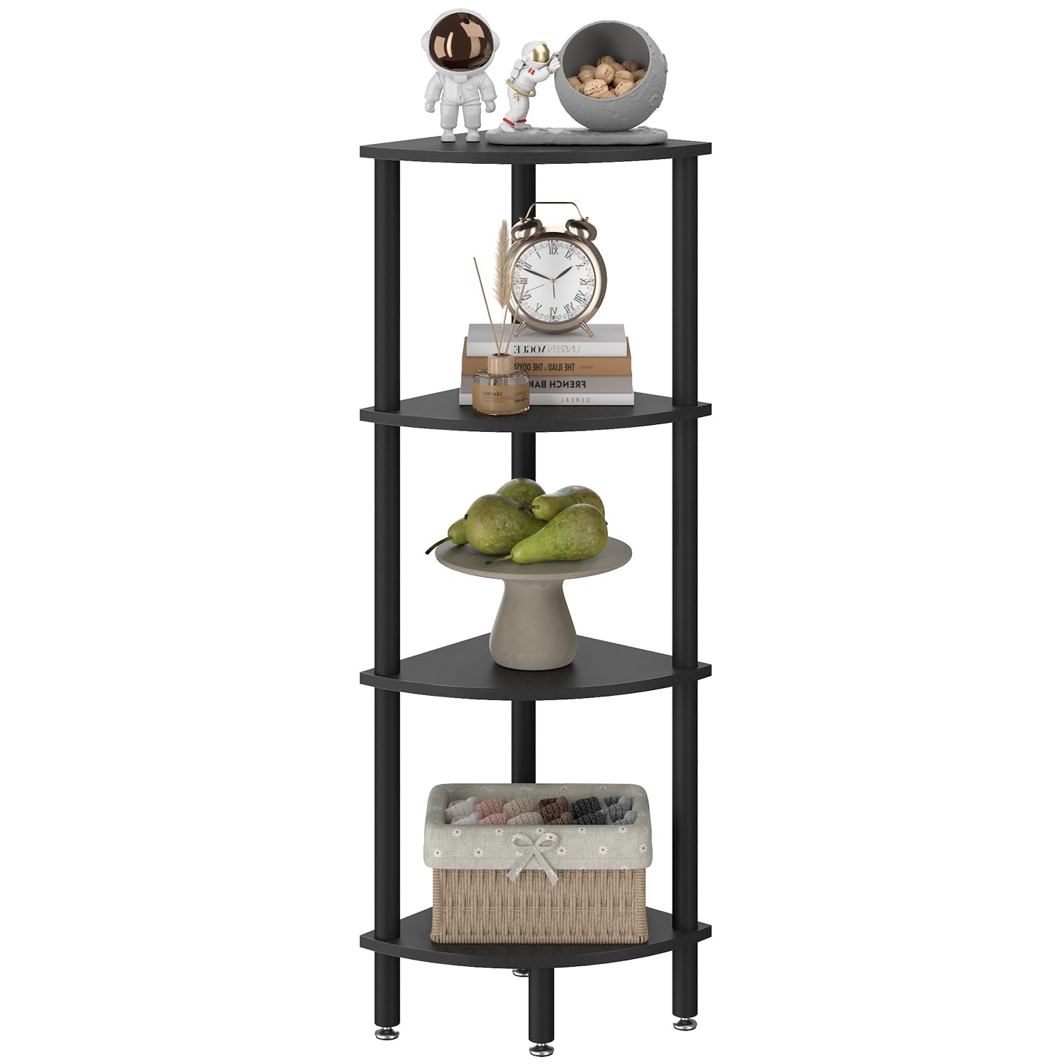 IBUYKE 4 Tier Corner Shelf Stand,Industrial Corner Display Rack,Corner Bookshelf for Living Room, Bedroom, Kitchen, Home Office, Black WBC014B