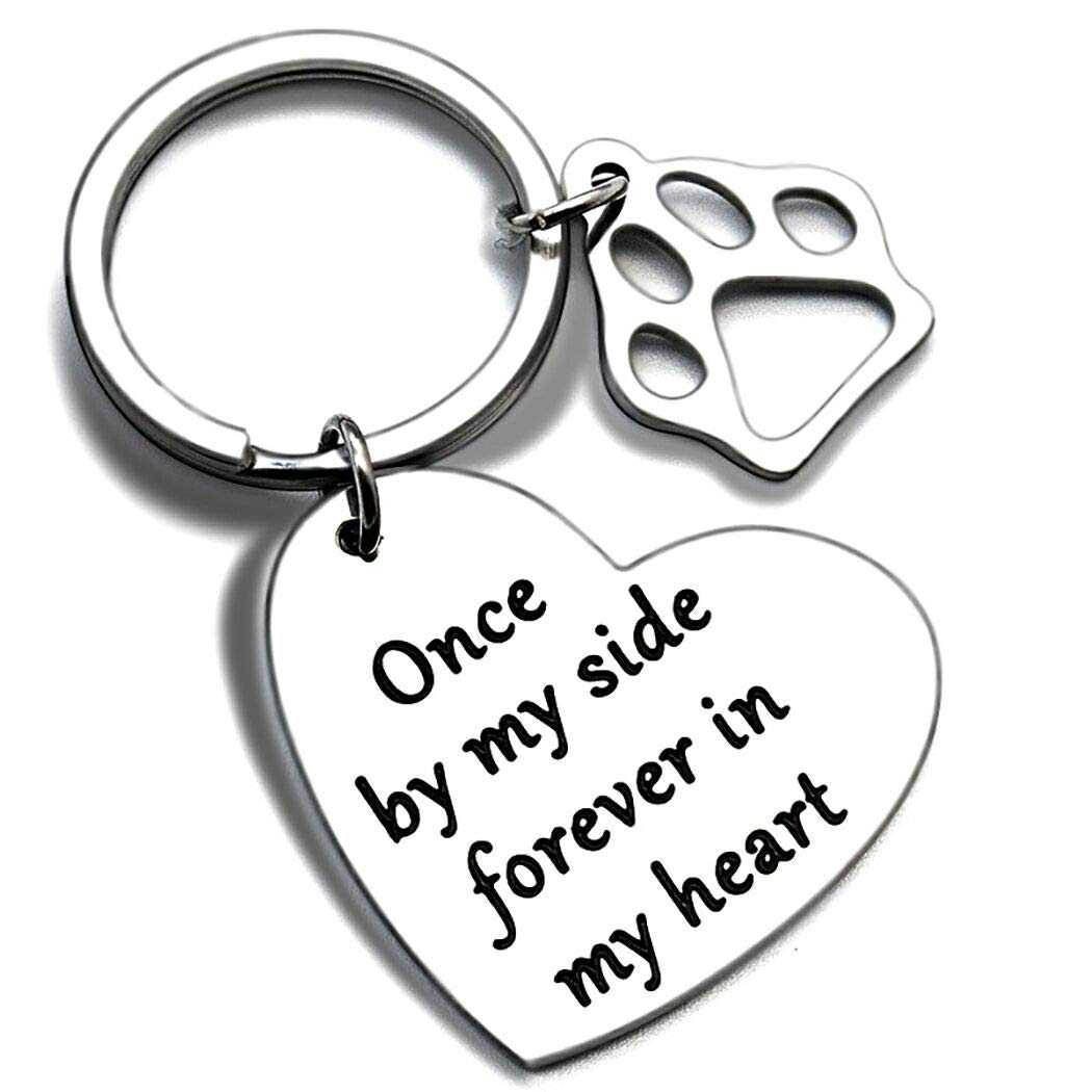 iwecaPet Memorial Gift Keychain for Dogs Cats Personalized -Loss of Pet Sympathy DIY Crafts Keepsake Cat Remembrance Angel with Paw Print Family Keyrings