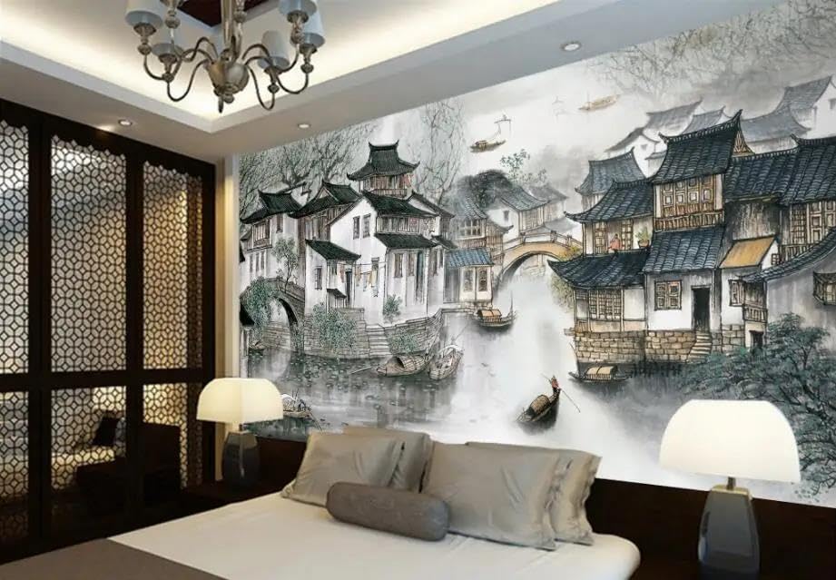Papier peint 3d paysage chinois murale intissé salon chambre ILIYA