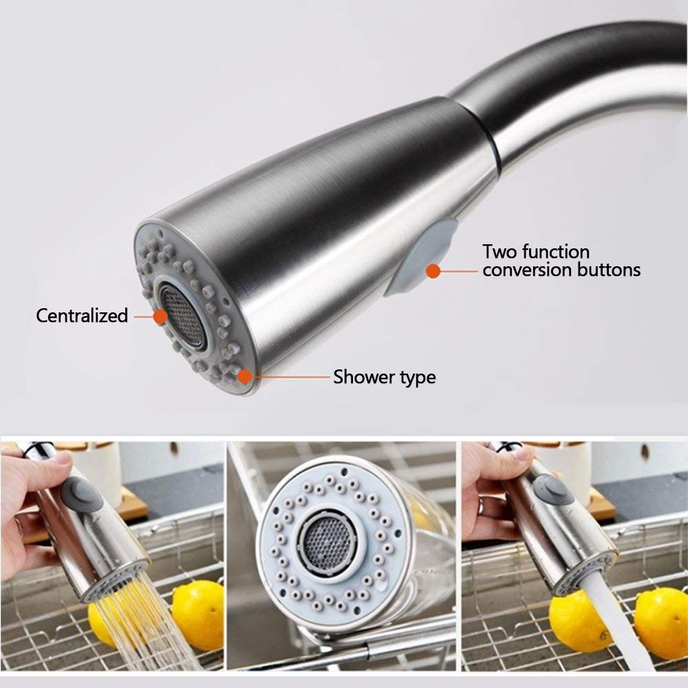 Testa Di Ricambio Per Rubinetto Cucina A 3 Modalità | Soffione Estraibile Con 9 Adattatori | Modalità Aquablade, Flusso E Spray | Nichel Spazzolato - Foto 4