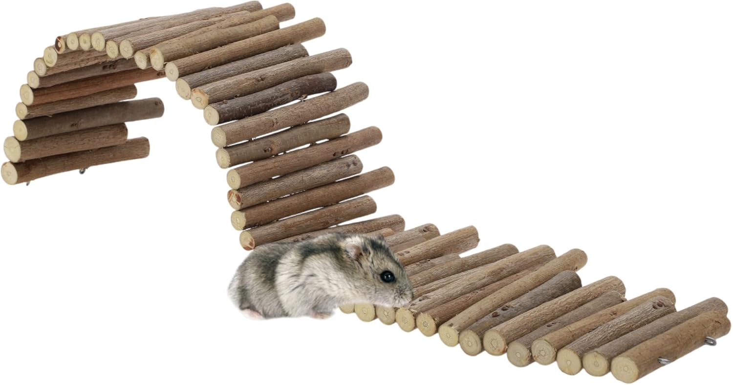 Hamster Toys, Flexible Hamster Wooden Bridge, 11.8In Hamster Fence, Hamster Cage Decor and Platforms, Hamster Cage Accessories(23.62In)